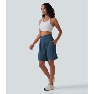 Halara Womens High Waisted Active Shorts Blue Pockets XL NWT